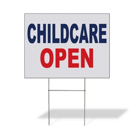Fastasticdeals Weatherproof Yard Sign Childcare Open Blue Red Lawn Garden Urgent Care 24x18 Inches 2 Sides Print