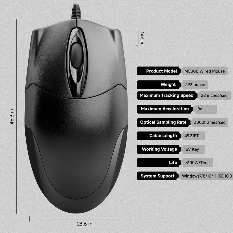 ONE-UP Wired Office Mouse, USB Interface, Ergonomic Design, 3-Button Optical