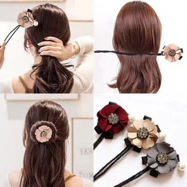 International Korean Style Flexible Fabric Flower Hair Bun Maker Free Size/Red 3ea