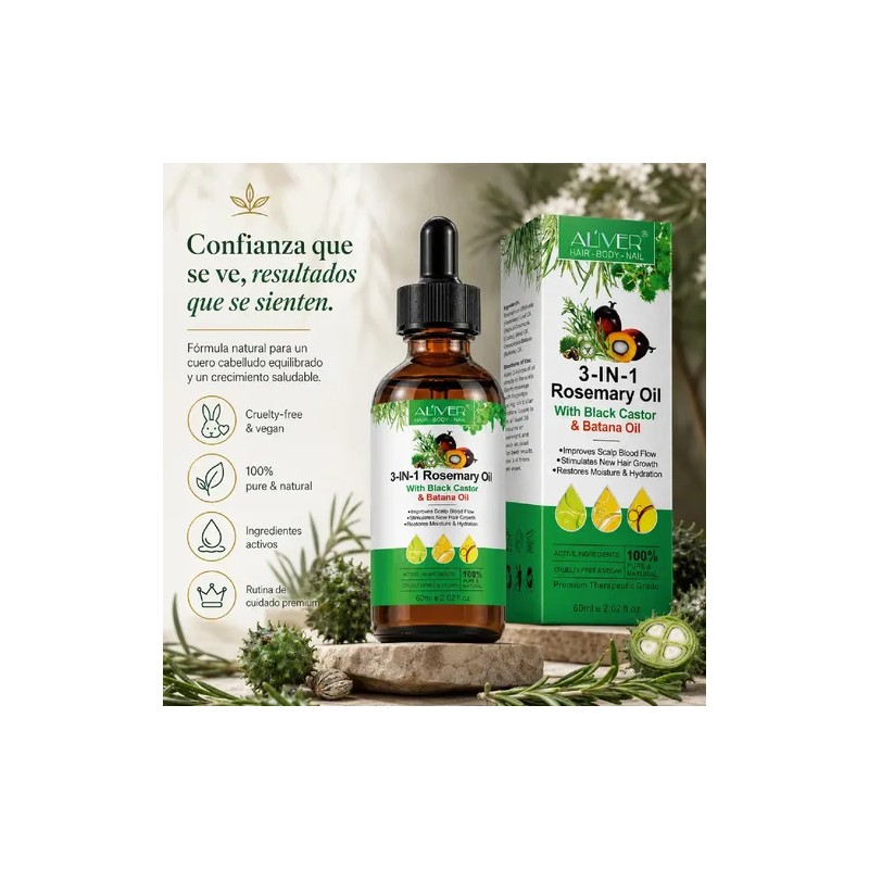 Aceite 3 En 1 Romero Ricino Negro Batana Anticaída Capilar