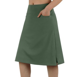 ANIVIVO Women's Skorts Knee Length, Modest Long Athletic Sports Casual Skirt with High Waisted Pockets(Army Green,M)