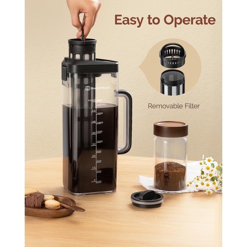 Maestri House Compact Cold Brew Coffee Maker, 64oz Iced Tea