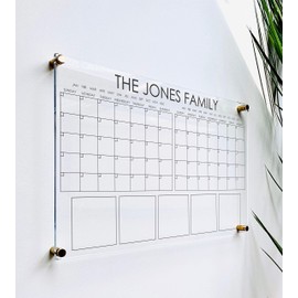 Large Clear Acrylic Monthly Calendar for wall | Dry-Erase Message White Board Calendar Wall Mounted Office Home Family Organization Tools Must Haves School Kids Adult Mom Teen Monthly Weekly ADHD Tool