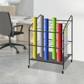 20 Slots Blueprint Roll File Holder Rolling Metal Paper Rolls Organizer with Wheels 3-Tier Freestanding Blueprint Storage Rack Mobile Poster Dsplay Rack with Handle for Home Office School, Black