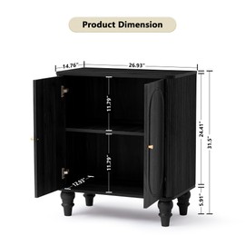 ORRD Fluted Storage Cabinet, Modern Credenza Wooden Accent Sideboard Buffet Cabinet with Adjustable Shelves and Solid Wood Legs, Console Table for Kitchen Dining Living Room Entryway, Black
