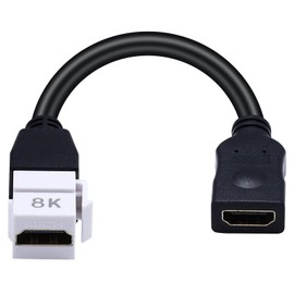 Poyiccot 8K HDMI Keystone Jack Pigtail Cable, 48Gbps HDMI 2.1 Keystone Pigtail Cable Female to Female Video Extension Snap-in Connector for White Wall Plate 8K, 4K@60Hz, 8inch