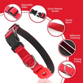 Kuley AirTag Dog Collar and Reflective Leash Set Bundle with Airtag Holder Case,Adjustable Padded Nylon Pet Collar for Small Medium Large Dogs(Red, Small)
