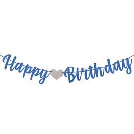 MDLLDM Blue Happy Birthday Banner,Glitter Blue Birthday Banner For Boys Men,Pre-Strung-Glitter Happy Birthday Sign, Happy Birthday Garland,Happy Birthday Backdrop,Happy Birthday Decorations