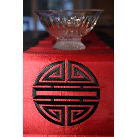 Silk Embroidered Table Runner -Happiness Red Silk- Made in Vietnam-STR1
