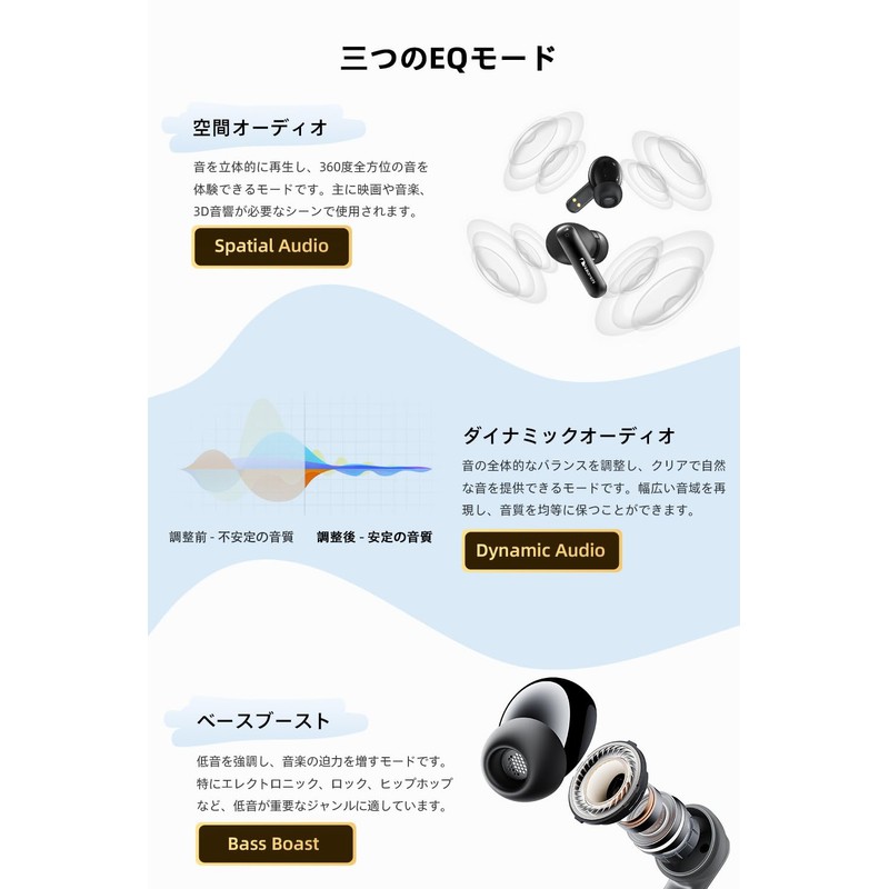 Nakamichi Wireless Earphones, Bluetooth 5.4, 3 EQ Modes, Hands-free Calling,