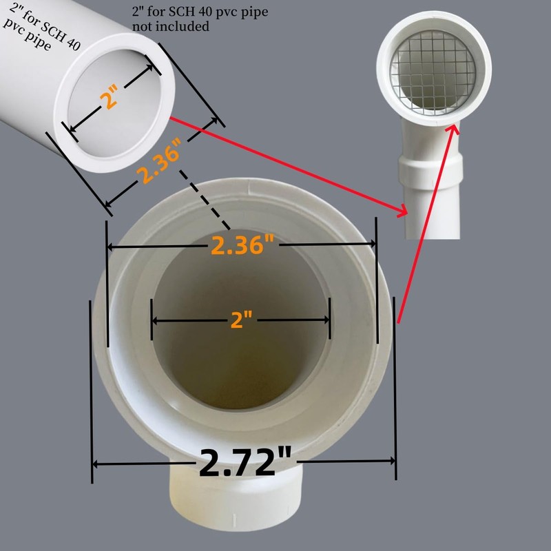 PVC termination vent with stainless steel screen,90 Degrees,1pcs,For 2“ DWV