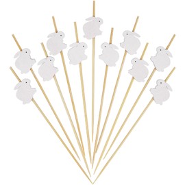 Minisland White Rabbit Cocktail Picks, 4.7 Inch Long Bamboo Fancy Toothpicks for Appetizers, Decorative Spring Easter Holiday Party Food Drinks Garnish Fruit Kabob Skewer Sticks 100 Counts - MSL177