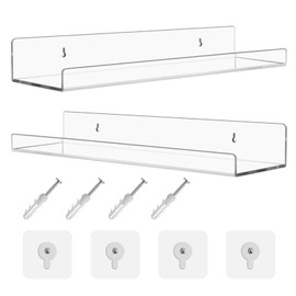 Tikplus Wall Shelves, Set of 2 Floating Shelves, Wall, Acrylic Wall Shelf, Transparent, Kitchen Shelf, Wall No Drilling, Wall for Living Room, Bedroom, Spice Rack, Bookcase, Industrial Decoration, 30