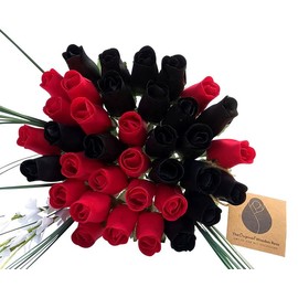 Black and Red Wooden Rose Flower Bouquet - Size: 3 Dozen