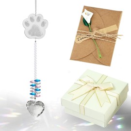 Vencede Pet Paw Print Memorial Gifts Crystal Suncatcher, Thoughtful Dogs and Cats Remembrance, for Loss Bereavement Gifts for Dogs, Pet Loss Sympathy Gifts (Transparent Paw Print)