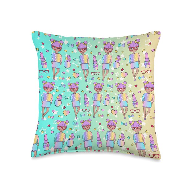 Gildel Design Fashion Doll Turquoise and Yellow Throw Pillow, 16x16,