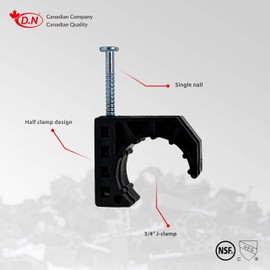 D.N. Half Clamps J-Hook with Nail, 25 Pieces J-Clamp for 3/4" Tubing Pipe Support J-Clips Tubing Fastener, Black Tube Talons (3/4", Pack of 25)
