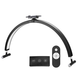 Mznoo Half Moon Light for Nail Desk, 30in 48W Nail Desk Lamp with Phone Holder, Lash Light for Eyelash Tech, Manicure Table Lamp Dimmable Light Modes and Brightness (Black)