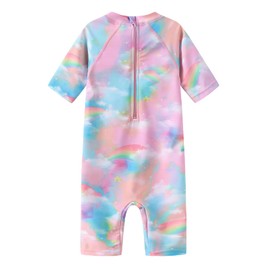 Baby Girls Rash Guard Swimsuits for Toddler Girls Sunsuits Short Sleeve One Piece Bathing Suits Beach Swimwear Cloud Rainbow Pink 12 Months