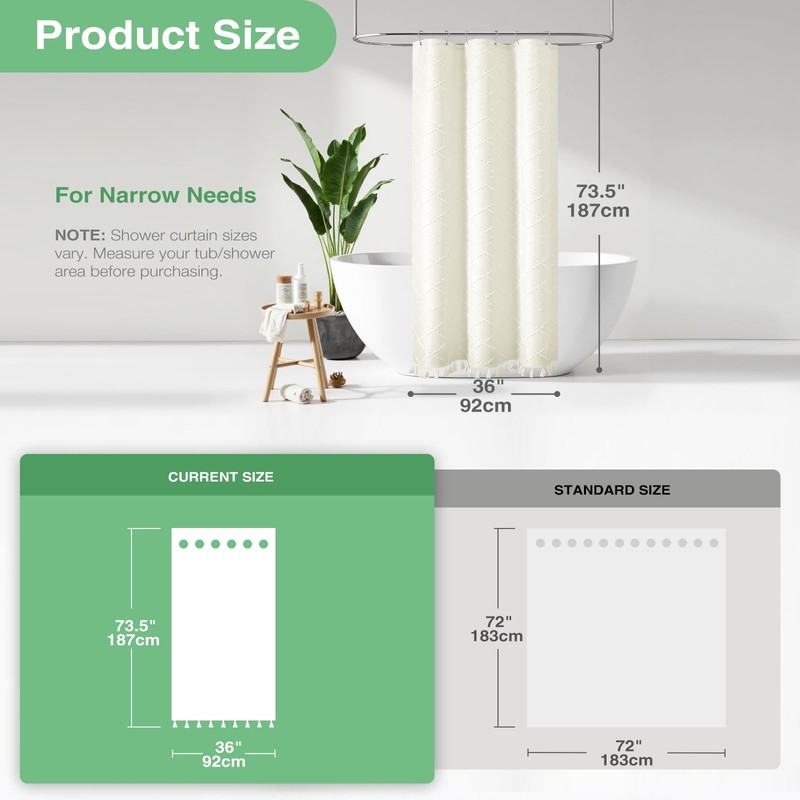 Dynamene Stall Fabric Shower Curtain, 36x72 inch Half Boho Tufted