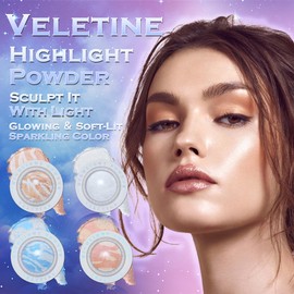 veletine Highlight powder,Dual Color Glitter Highlighting,Cute Look Planet Eyeshadow（4 colour） (Romantic Star Pink 03, M)