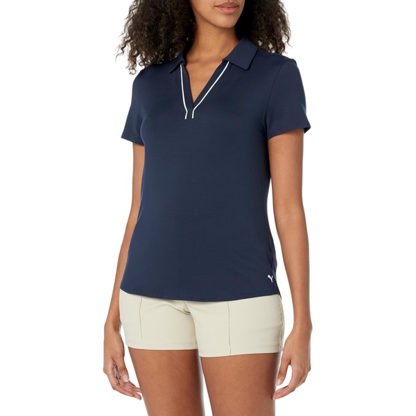 Puma Golf Women's CLOUDSPUN Piped SS Polo, DEEP Navy