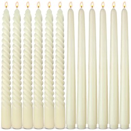 6 Pack Ivory Taper Candles and 6 Pack Spiral Candles Set – 10 Inch Elegant Dripless Candlesticks for Weddings, Dinners, Parties, and Home Décor