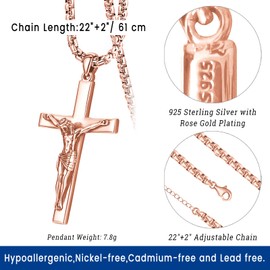rose gold-plated cross necklace for women catholic jewelry men crucifix necklace chain golden plated cross pendant Sterling Silver 925 jesus cross big large crucifix pendant