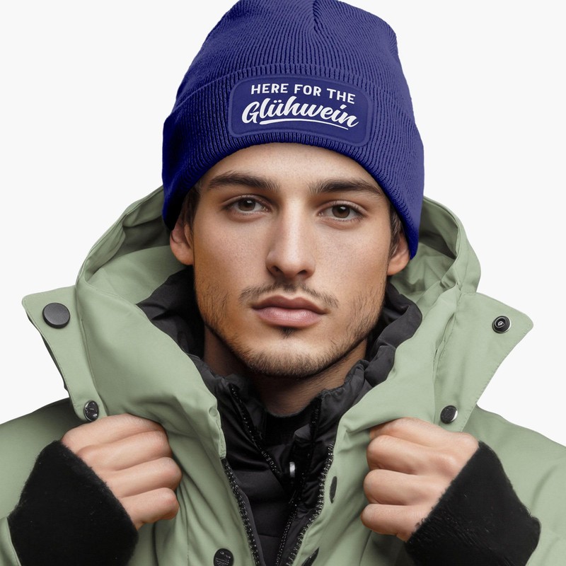 MoonWorks® Men's Knitted Beanie Hat with Patch Saying "Glühwein" Funny
