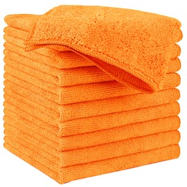 HIDMD Microfiber Cleaning Cloth, All-Purpose Microfiber Towels, Cleaning Rags Dish Cloths Super Absorbent Fast Drying Cleaning Cloths 30cm x 30cm 10Pack Orange