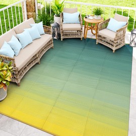 Anidaroel 8x10ft Ombre Outdoor Rug for Patios Clearance, Waterproof Camping Rug for Outside RV, Plastic Straw Outside Rugs, Large Outdoor Area Rug for Garden, Camper(Yellow&Green,8'x10')