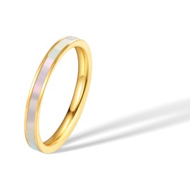 munone Mother of Pearl Abalone Shell Inlay Band Ring for Women, 14k Gold Plated Titanium and Stainless Steel Band Ring