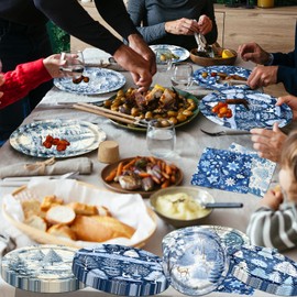 Blue Christmas Decorations Dinnerware Set 60pcs Christmas Plates and Napkins Winter Wonderland Christmas Tree Christmas Reindeer Disposable Tableware For Xmas Holiday Party Supplies