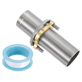 sourcing map Faucet Mount Extension Shank 4"x 1.25" Stainless Steel Pipe Faucet Extension Nipple Locknut Kit Extension Threaded Lengthen Fixed High Foot with Nut and Gasket Fittings for Basin
