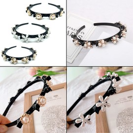 LONGHAO Pack of 3 Girls' Headband with Clips, Bangs Hairstyle Hairpin, Hair Clip with Pearl Headband, Princess Headband for Women, Non-Slip Elastic Hair Band for Women Girls