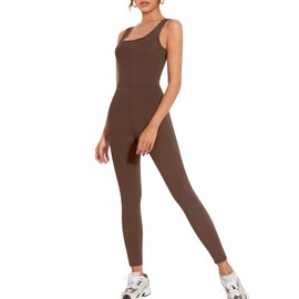 Annebouti Jumpsuits for Women One Piece Cute Full Body Length Leggings Catsuit Maternity Backless Workout Bodycon Unitard Rompers Style-2 Brown XL