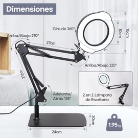 VIOPY Lupa Con Luz Led 10X, Lampara De Escritorio, Lámpara Con Lupa