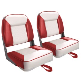 XGEAR Deluxe Low Back Boat Seat, Fold-Down Fishing Boat Seat 2 Seats (C-White/Red)