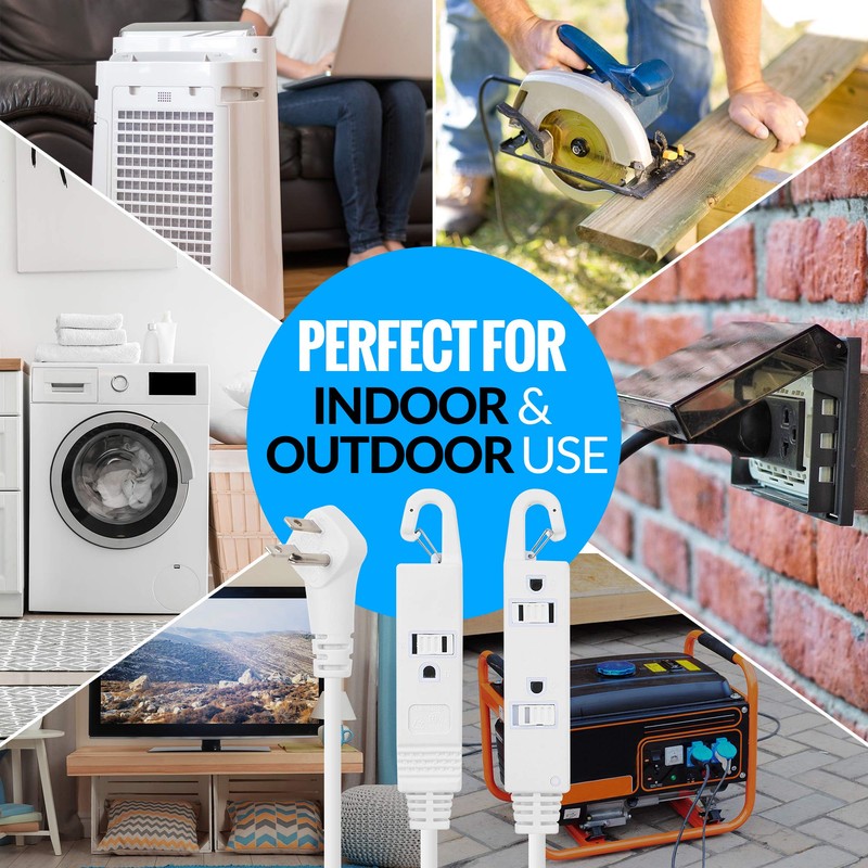 Maximm Extension Cord White 25 Ft with Automatic Closing Hook,