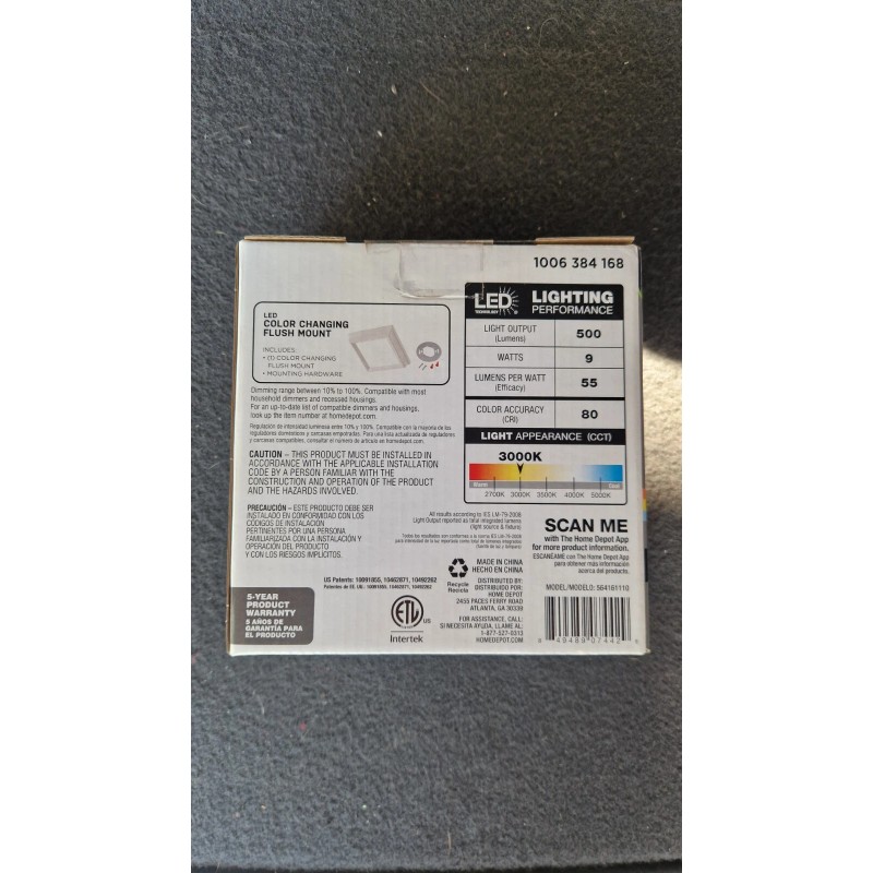 COMMERCIAL ELECTRIC Low Profile 5 in. White Square LED Flush