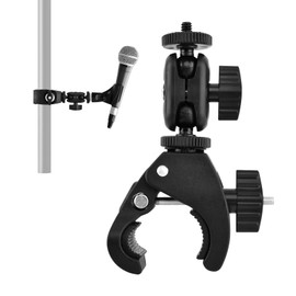 Mic Crab Clamp, Microphone Mount with Double Ball Head Adjustment 1/4" to 5/8" Copper Screw, Fits Most Mic Stand/Studio Recording/Drum Stand/Desktop Shelf(Color:Black)