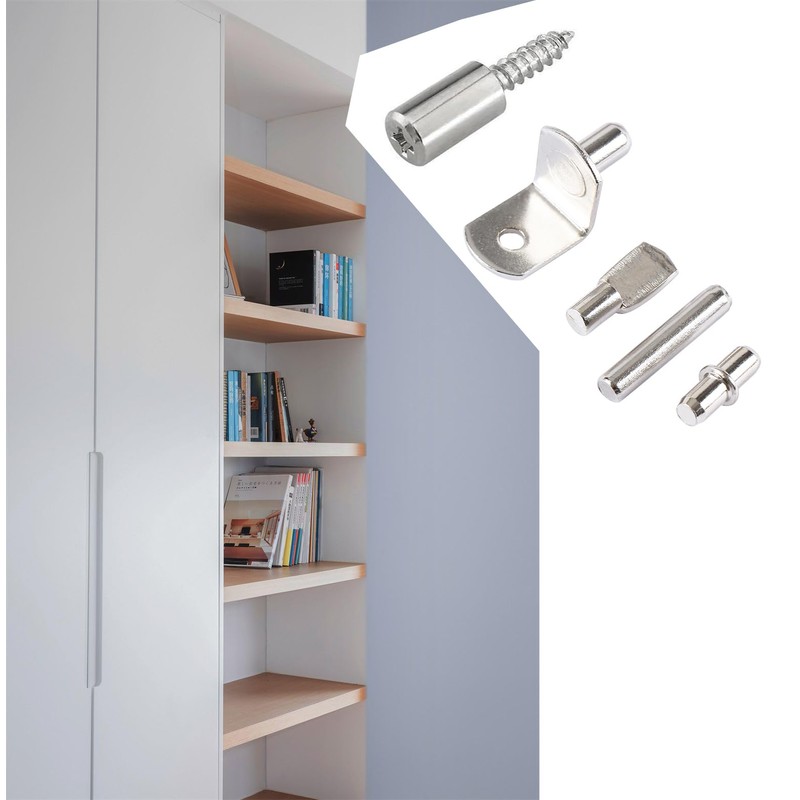 cSeao 125Pcs Shelf Pins Kit, 5 Styles Nickel Plated Shelf