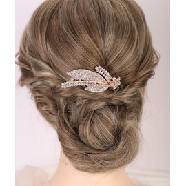 Chargances Dainty Crystal Feather Hair Comb Sparkly Rhinestone Inlaid Flower Hair Side Comb Long Teeth Hair Combs Wedding Bridal Hair Accessories for Women (Silver)