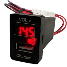 Voltmeter + USB Charging Port Extension Kit [Toyota/Suzuki/Daihatsu Car A Type] [Red/Decimal Display]