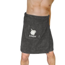 Lashuma Saunakilt Men's Grey Terry Cloth Lillby Sauna Towel with Velcro Fastening for Men Size L - XXL