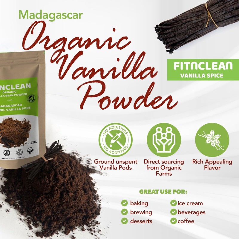 Fitnclean Vanilla Bean Powder Madagascar de 2 onzas de polvo
