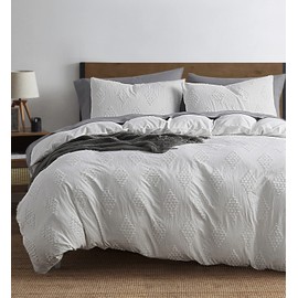 Nestl Boho Bedding King Duvet Cover Set - Boho Duvet Cover King Size, 3 Piece Tufted White Duvet Cover King with Zipper Closure, 1 King Size Duvet Cover Set 104x90 Inches and 2 Pillow Shams