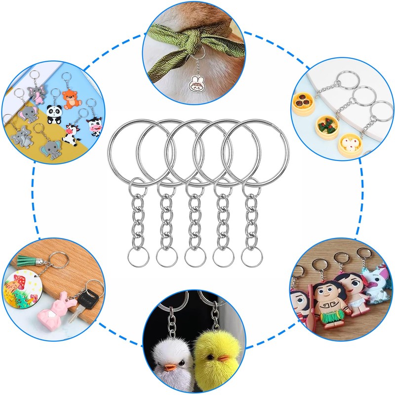 OFKPO 100Pcs Keychain Ring with Chain, Open Jump Rings Metal