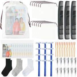 84 Pcs Homeless Care Package Supplies Bulk Hygiene Kits with Nail Clipper, Prepasted Disposable Toothbrushes, Razors, Ponchos, Combs, Socks & Drawstring Bags — Ideal Charity or Personal Travel Package