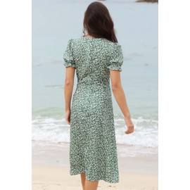 Women's Summer Wrap Dresses Floral Print Button V-Neck Polka Dot Dress Short Sleeve Ruffled Aline Midi Sundress Beach 2025